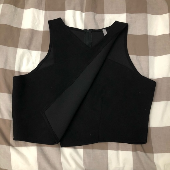 GINGER Black Structered Glam V Neck Adjustable Suede Tank-top Cropped Shirt Top - Picture 2 of 16